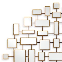 Multi Squares Mirror in Solid Mahogany in Antique Gold Finish