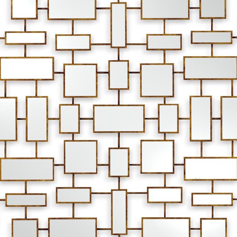 Multi Squares Mirror in Solid Mahogany in Antique Gold Finish For Sale ...