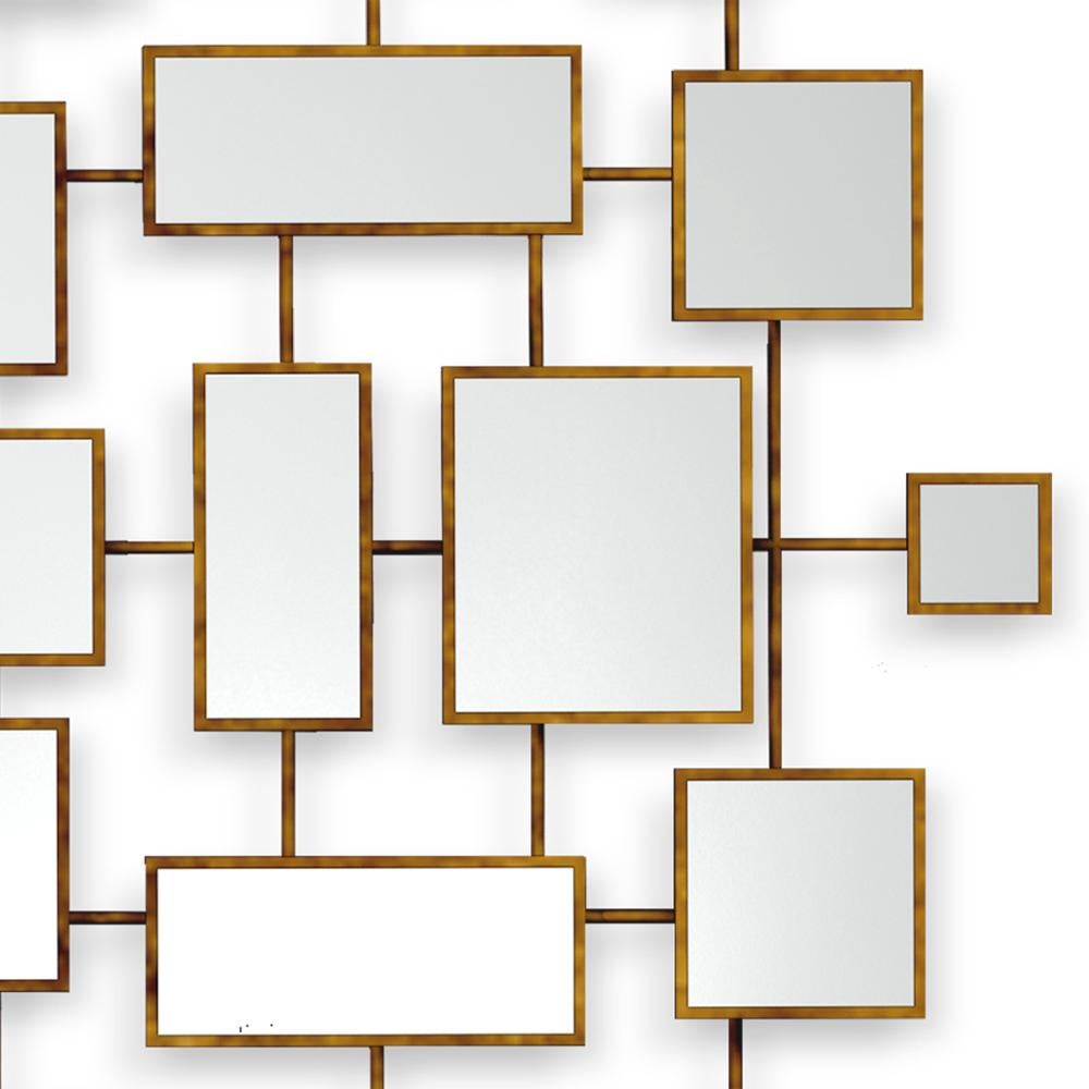 English Multi Squares Mirror in Solid Mahogany in Antique Gold Finish For Sale