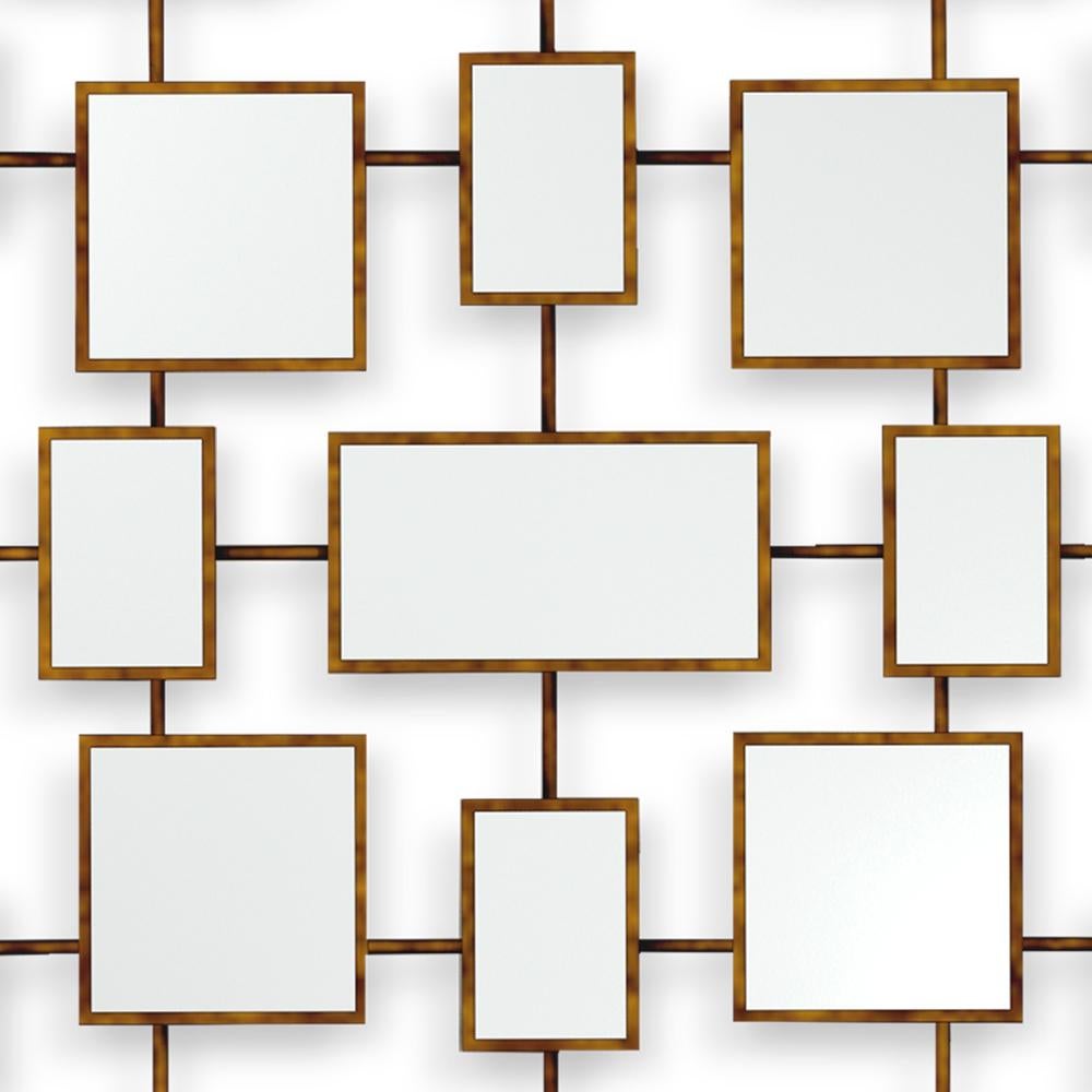 XXI secolo e contemporaneo Specchio Multi Squares in mogano massiccio con finitura oro antico in vendita