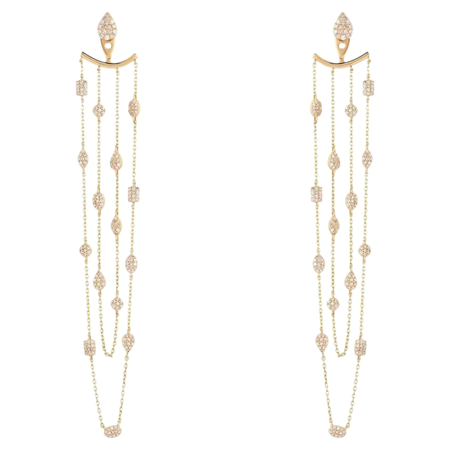 1.02ct Diamond 14K Gold Chain Drop Earrings For Sale