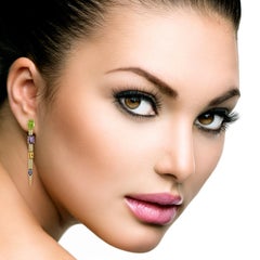 Multi Stone 18 Karat Gold Diamond Earrings