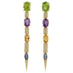 Multi Stone 18 Karat Gold Diamond Earrings