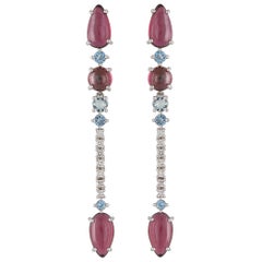 Multi-Stone 18 Karat Gold Earrings with Aquamarines, Garnets and Diamonds
