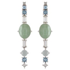 Multi-Stone 18 Karat Gold Earrings with Jadeites, Aquamarines and Diamonds