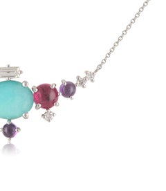 Multi-Stone 18 Karat Gold Necklace With Amazonite, Tourmaline, Amethyst, Diamond