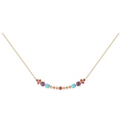Multi-Stone 18 Karat Gold Necklace with Diamonds, Amethysts, Turquoise, Spinels
