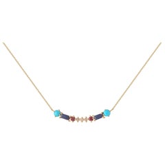 Multi-Stone 18 Karat Gold Necklace with Diamonds, Turquoise, Sapphires, Spinels