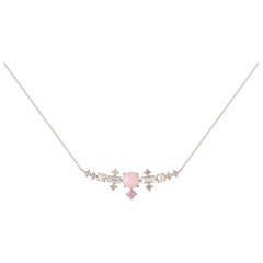 Multi-Stone 18 Karat Gold Necklace with Pink Opal and Diamonds