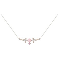Multi-Stone 18 Karat Gold Necklace with Pink Opal and Diamonds