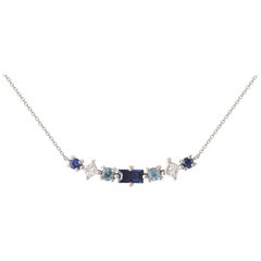 Multi-Stone 18 Karat Gold Necklace with Sapphires, Aquamarines and Diamonds
