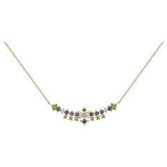 Multi-Stone 18 Karat Gold Necklace with Sapphires, Tsavorites, Diamonds