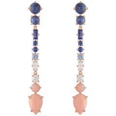 Multi-Stone 18 Karat Rose Gold Earrings with Sapphires, Diamonds, Corals