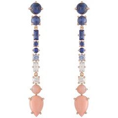 Multi-Stone 18 Karat Rose Gold Earrings with Sapphires, Diamonds, Corals