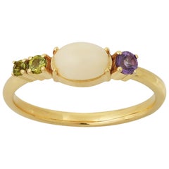 Multi-Stone 18 Karat Yellow Gold Ring with White Coral, Amethys And Tourmalines