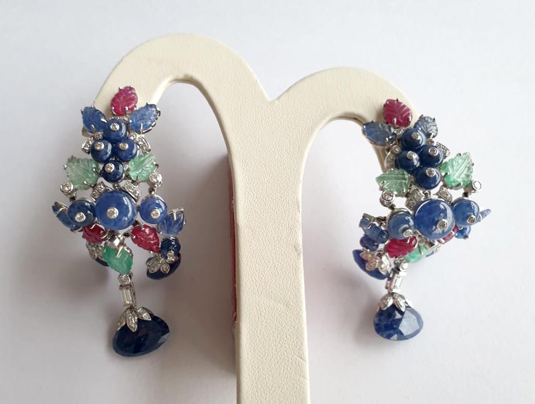 Mixed Cut Multi-Stone and Diamond Earrings For Sale