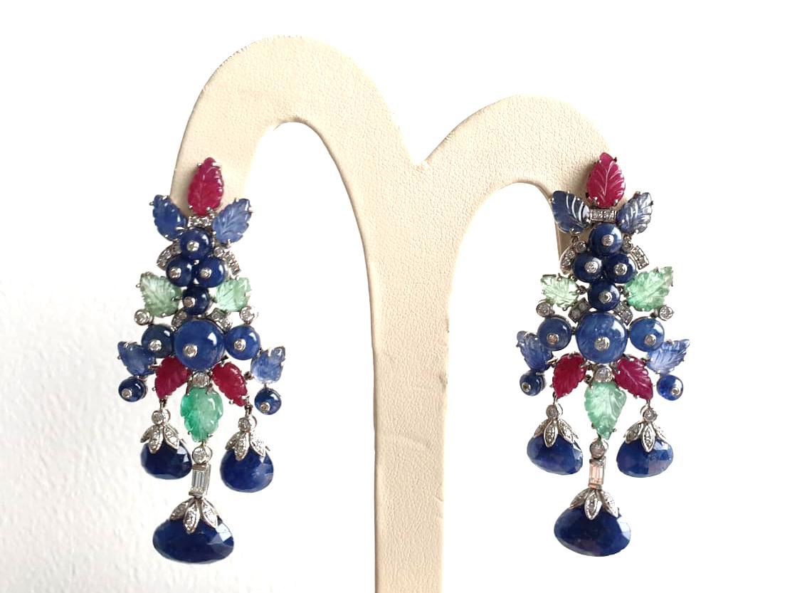 Multi-Stone and Diamond Earrings For Sale 1
