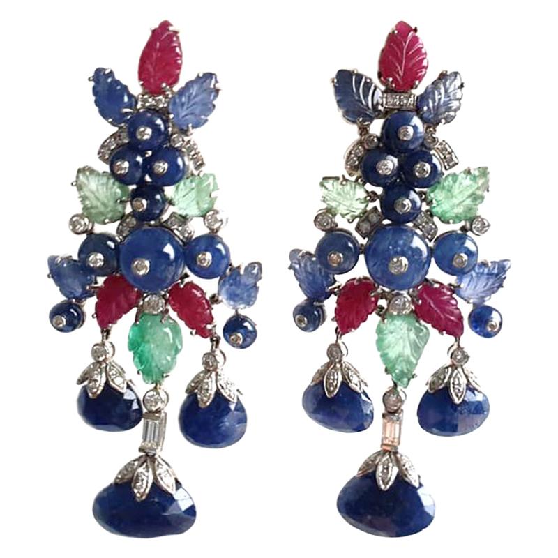 Multi-Stone and Diamond Earrings For Sale