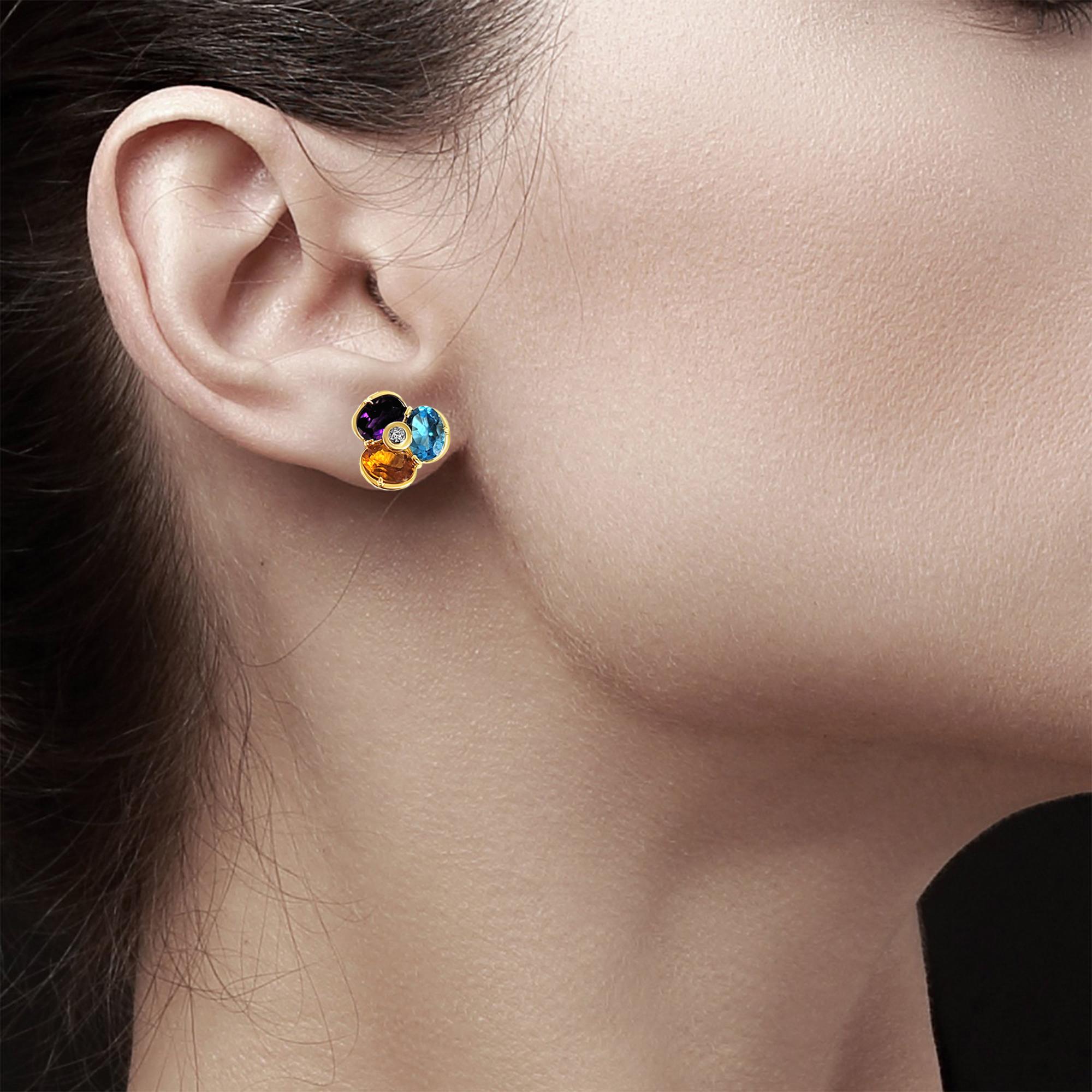 ♥ Product Summary ♥

Main Stone: Citrine, Amethyst, Blue Topaz
Approx. Total Carat Weight: 4.00cttw
Stone Cut: Oval
Weight: 5 grams
Dimensions: 13mm x 14mm
Metal: 14k Yellow Gold
Closure: Butterfly