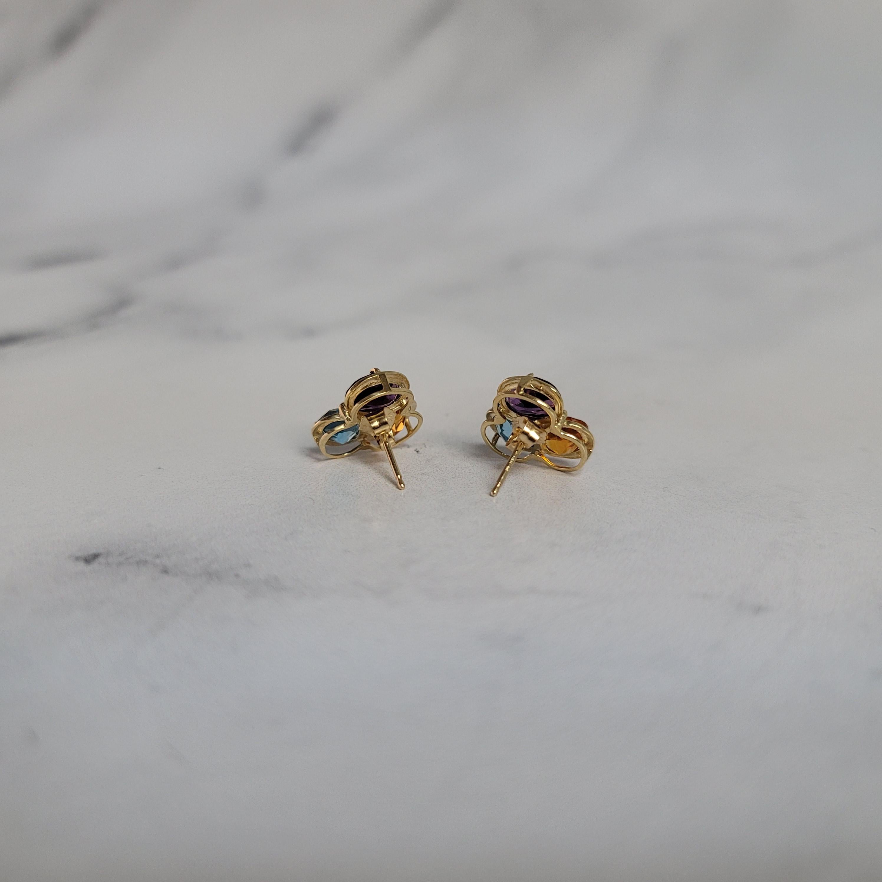 Multi-Stone Blue Topaz, Citrine, Amethyst Earrings In New Condition For Sale In Sugar Land, TX