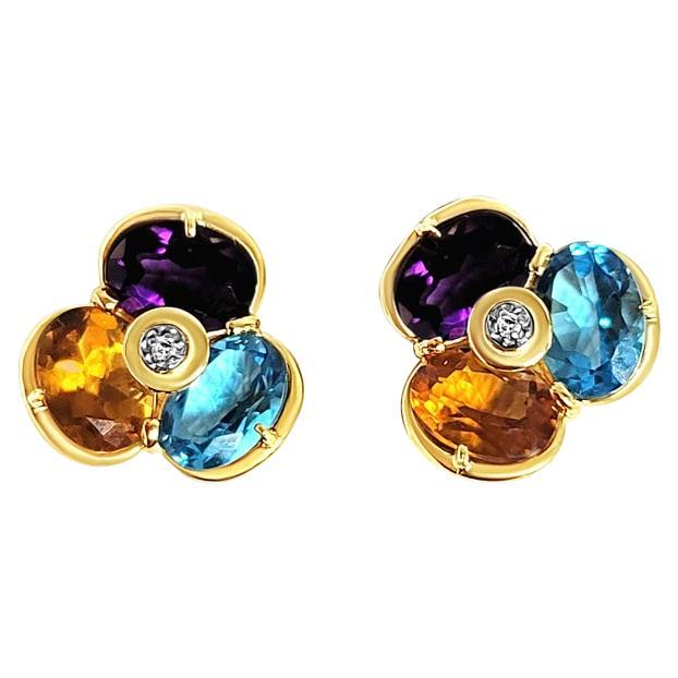 Multi-Stone Blue Topaz, Citrine, Amethyst Earrings For Sale