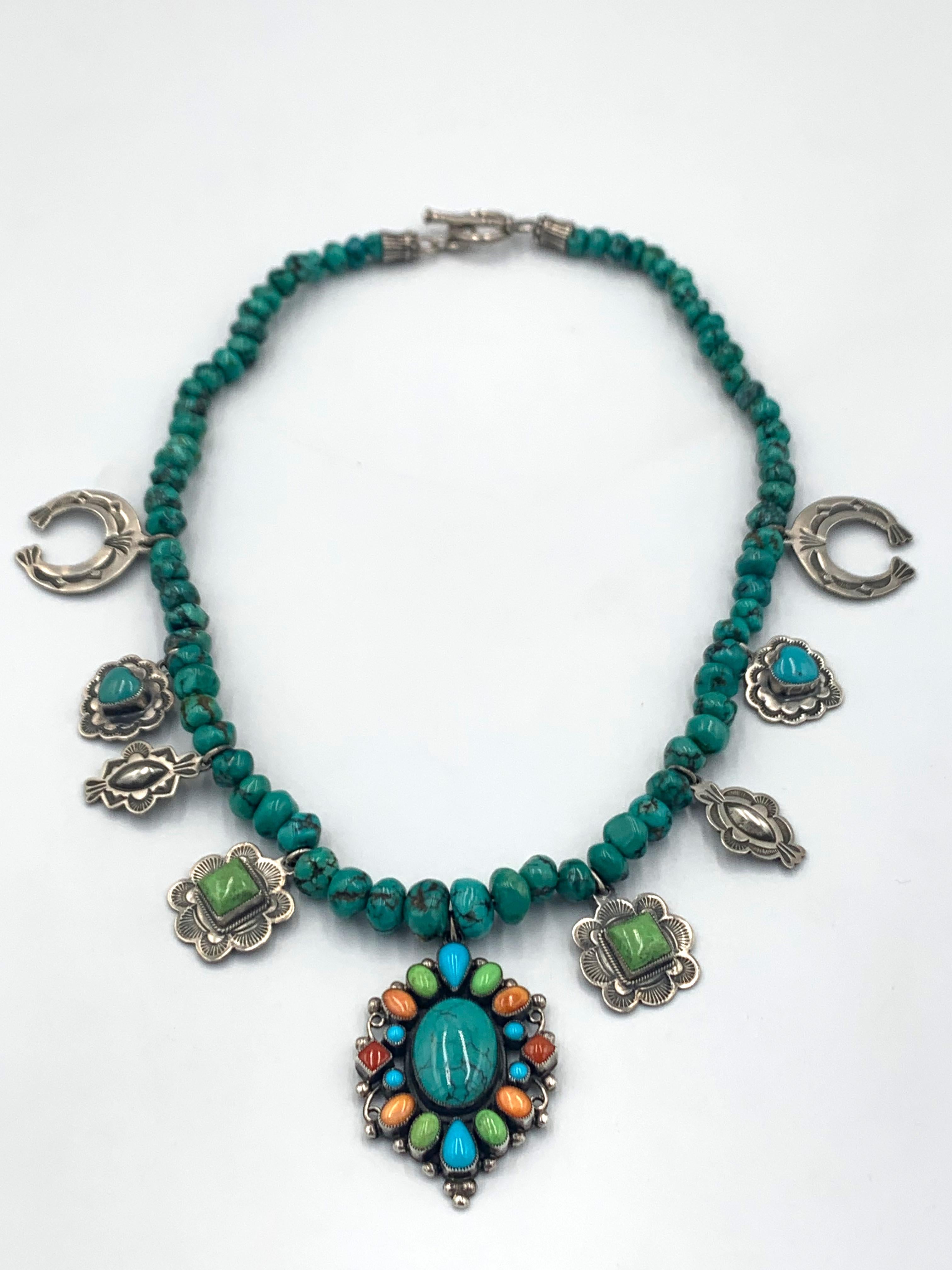 Native American Multi-stone Charm Necklace by Leo Feeney For Sale