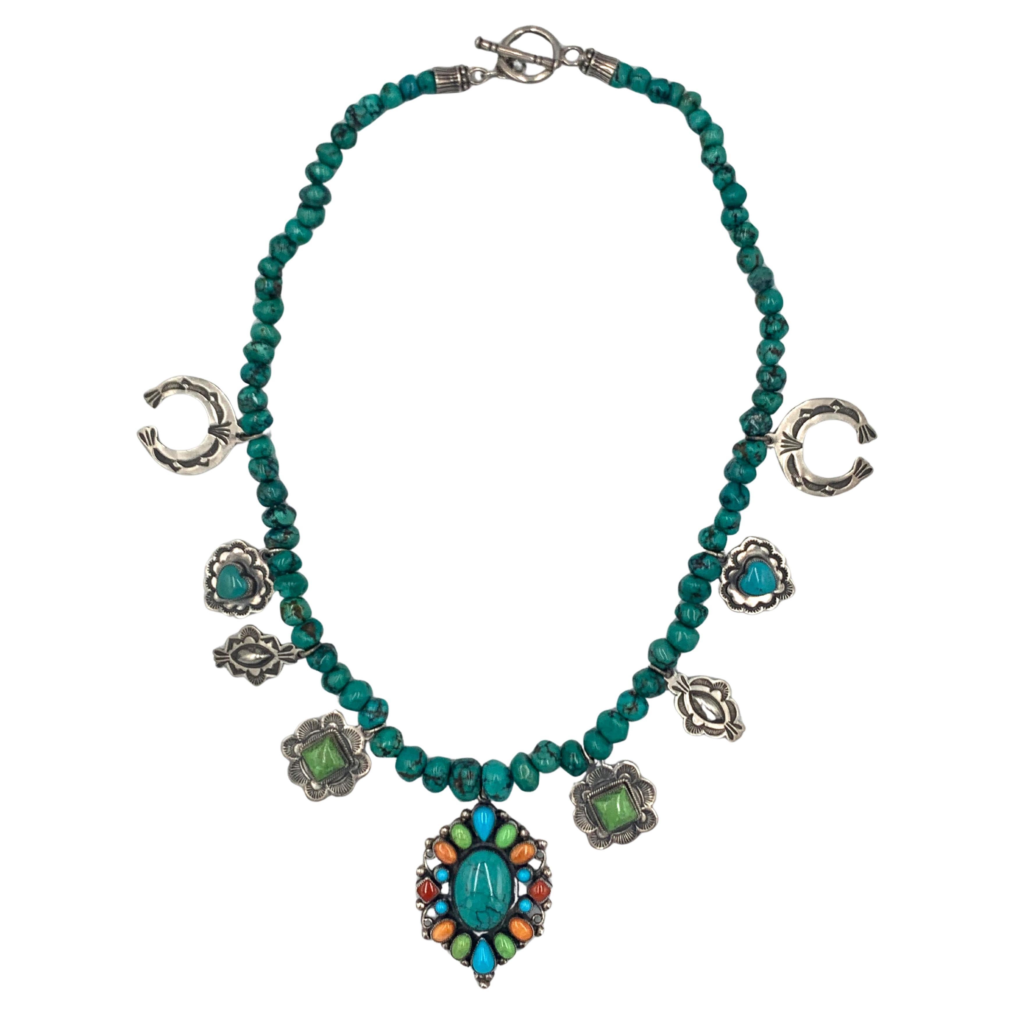 Multi-stone Charm Necklace by Leo Feeney For Sale