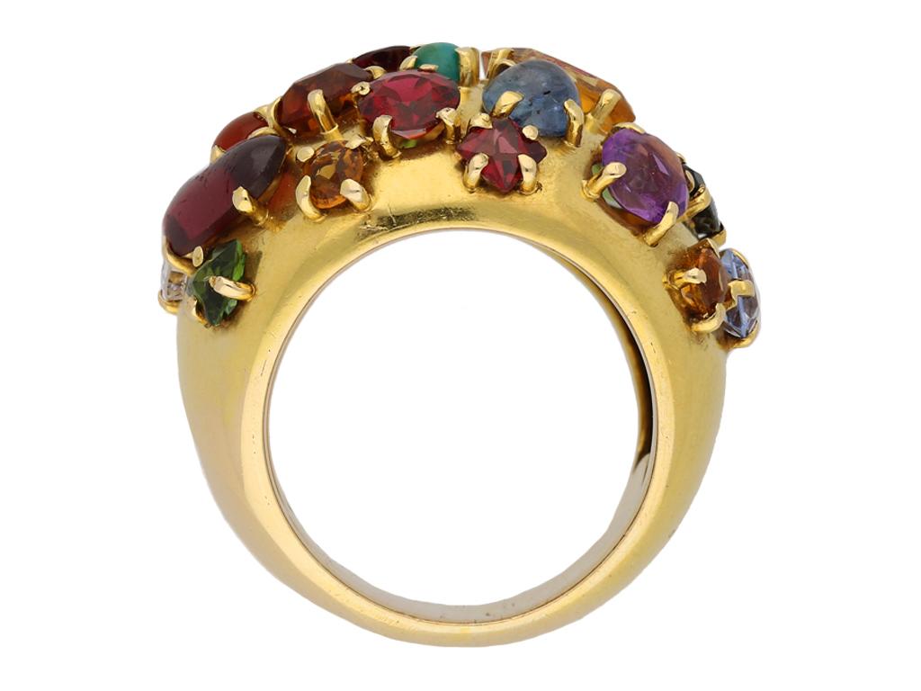 Mixed Cut Multi-stone cluster ring, circa 1950.  For Sale