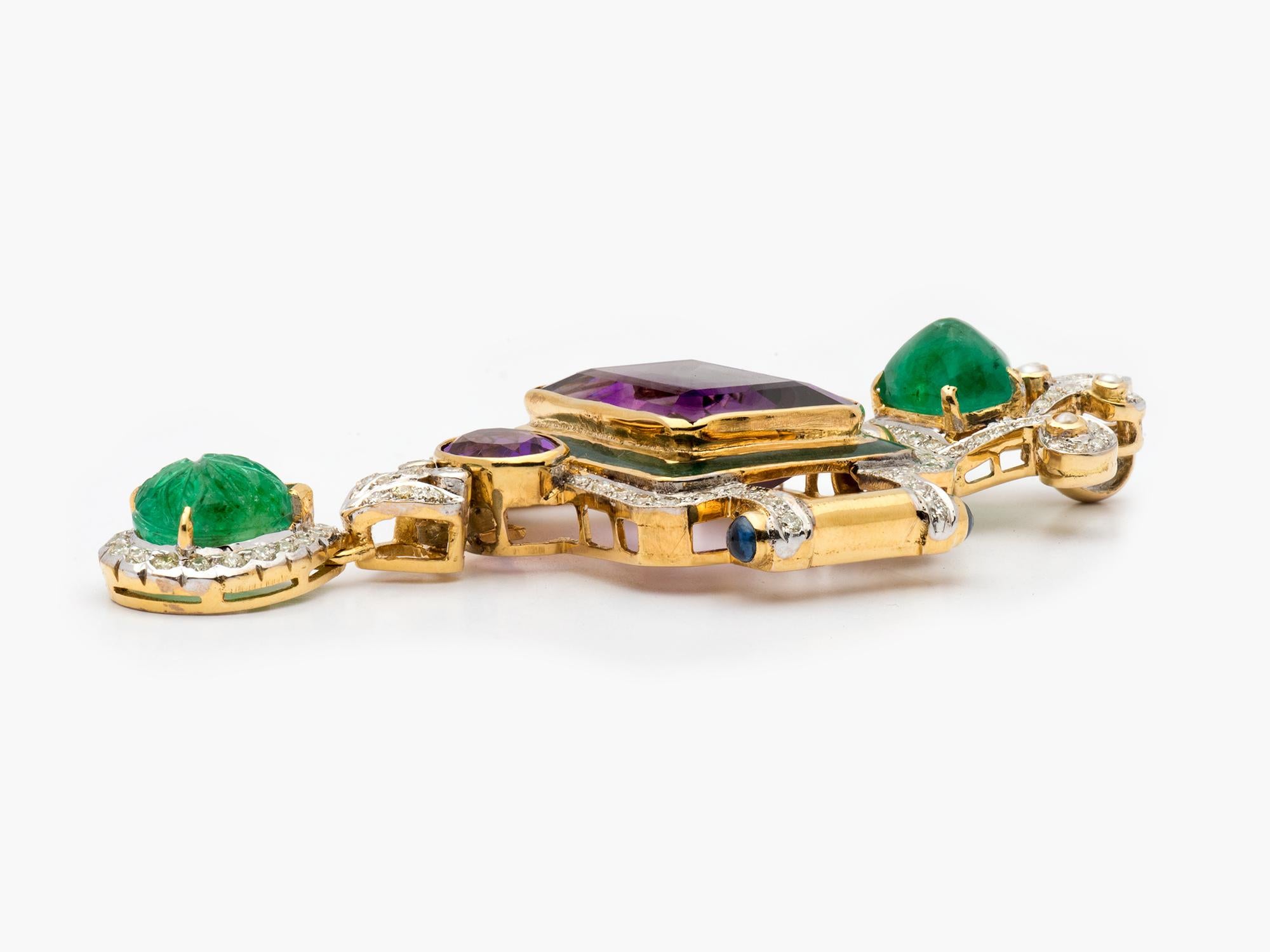 Ciondolo in oro con più pietre, diamante, diamante colorato, perla, smalto In condizioni buone in vendita a San Antonio, TX