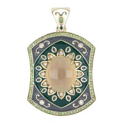 Multi Stone Enamel Pendant with Diamonds in 14 Karat Yellow Gold