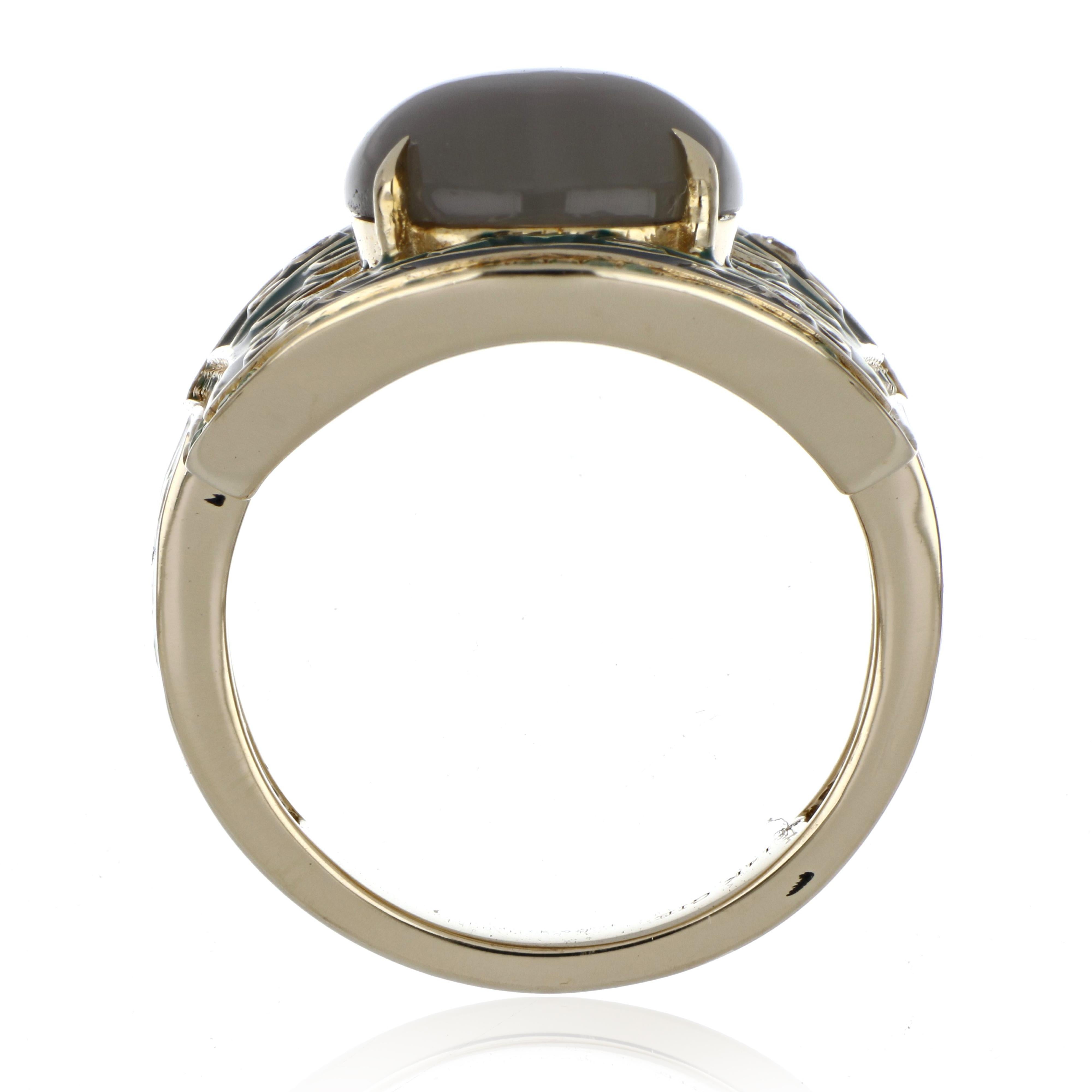Contemporary Multi Stone Enamel Ring with Diamonds in 14 Karat Yellow Gold For Sale