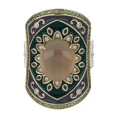 Multi Stone Enamel Ring with Diamonds in 14 Karat Yellow Gold