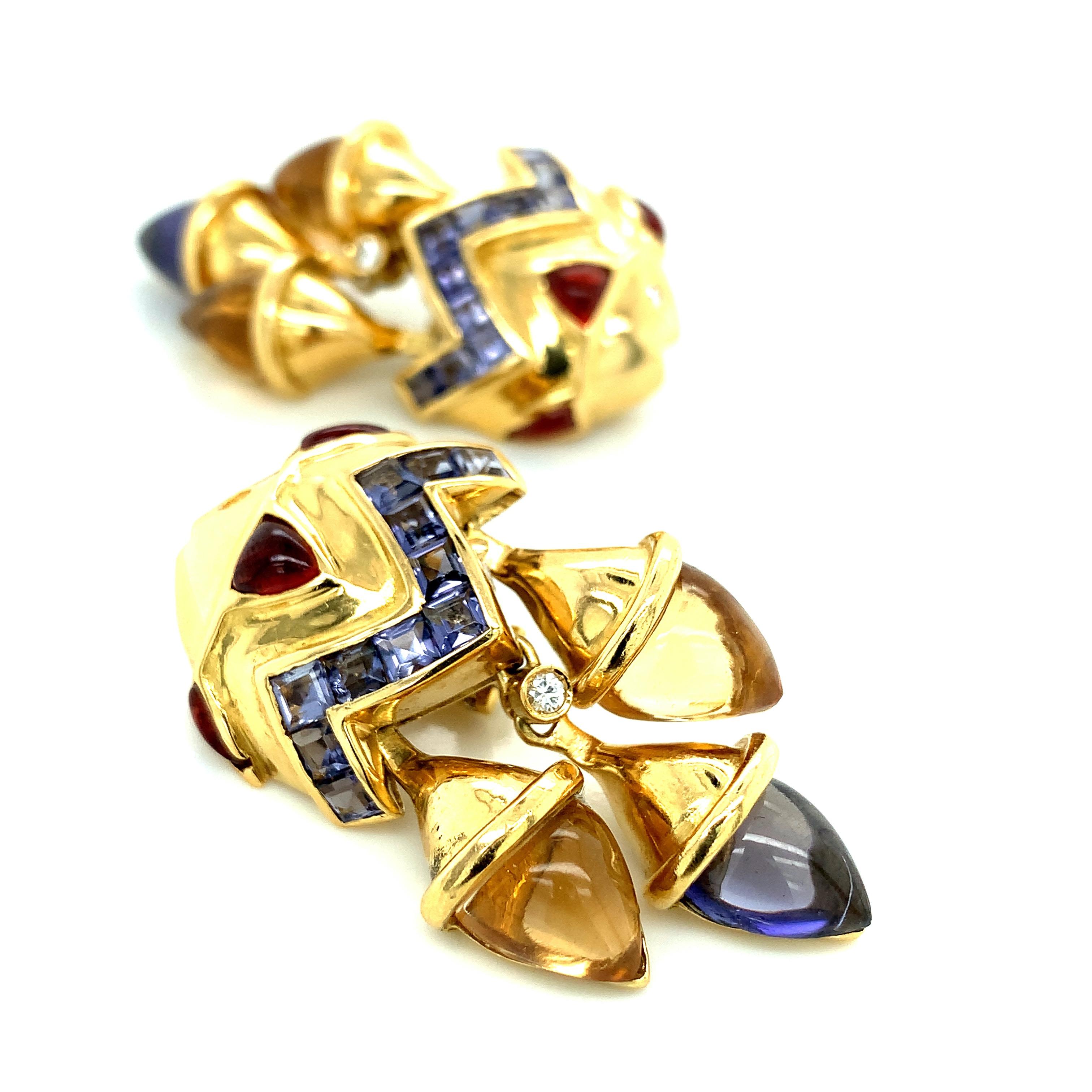 Multi-Stone Gold Fish Ear Clips For Sale 1