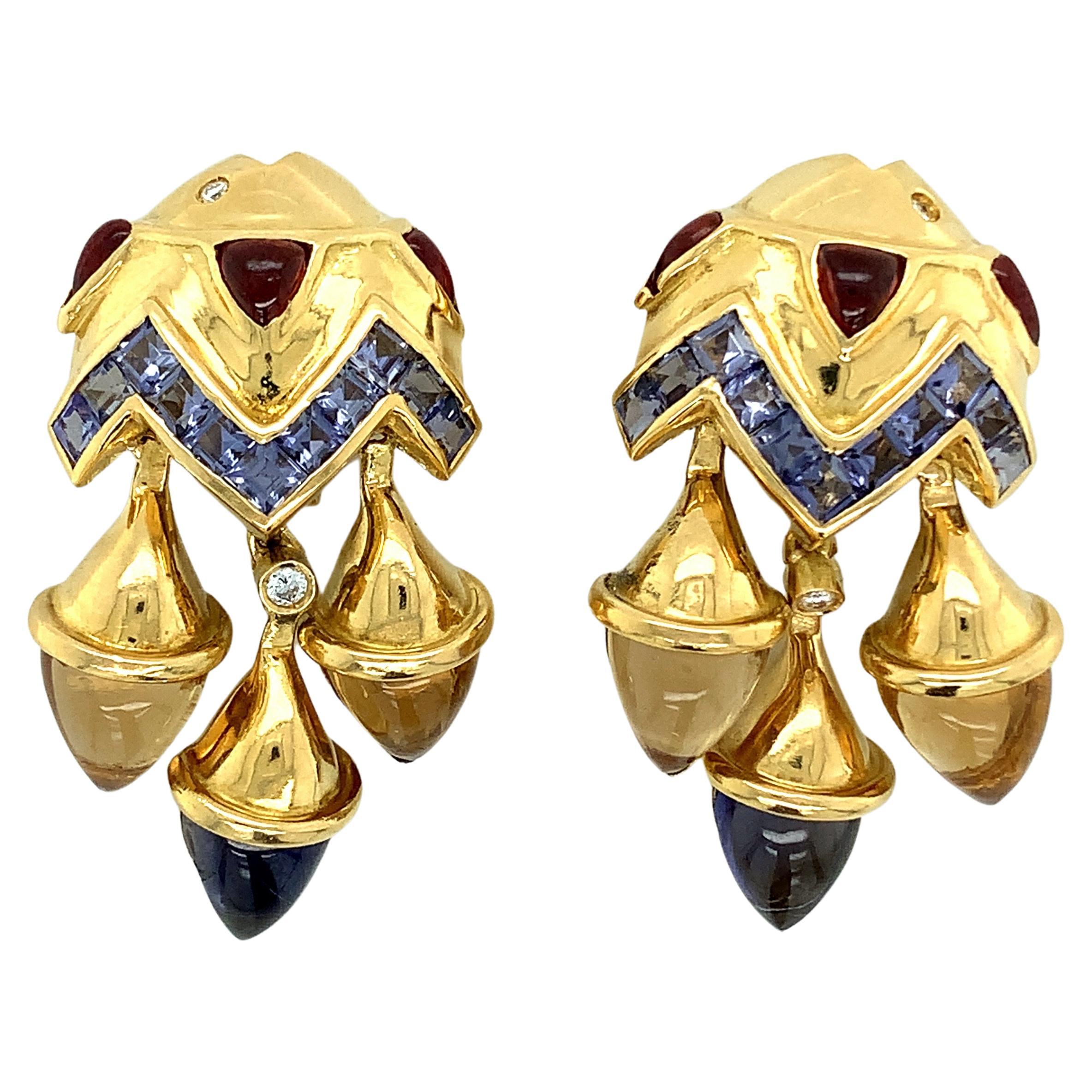 Multi-Stone Gold Fish Ear Clips For Sale