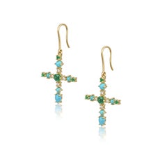 Colorful Stones Hook Earrings in 18 Karat Gold