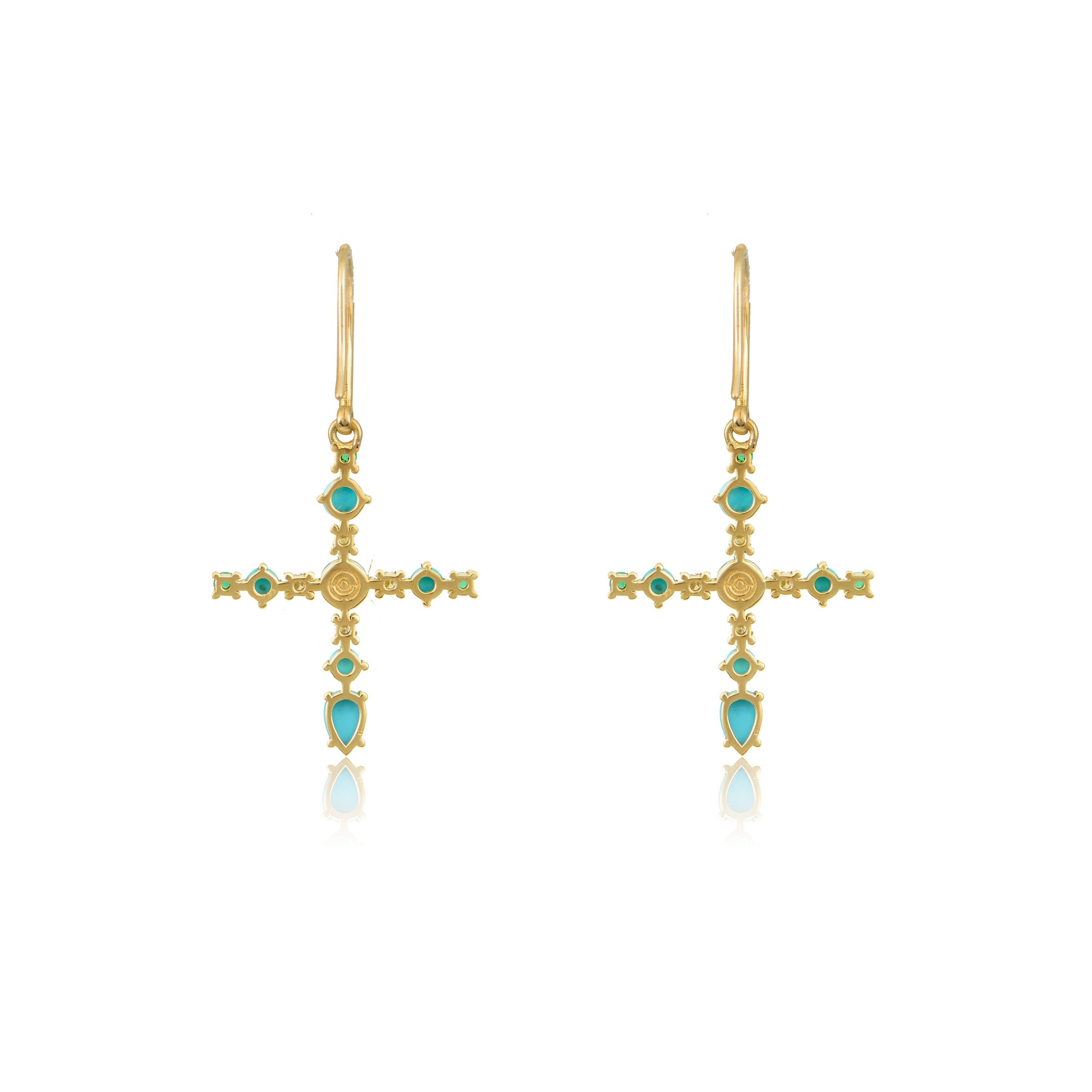 Contemporary Colorful Stones Hook Earrings in 18 Karat Gold For Sale
