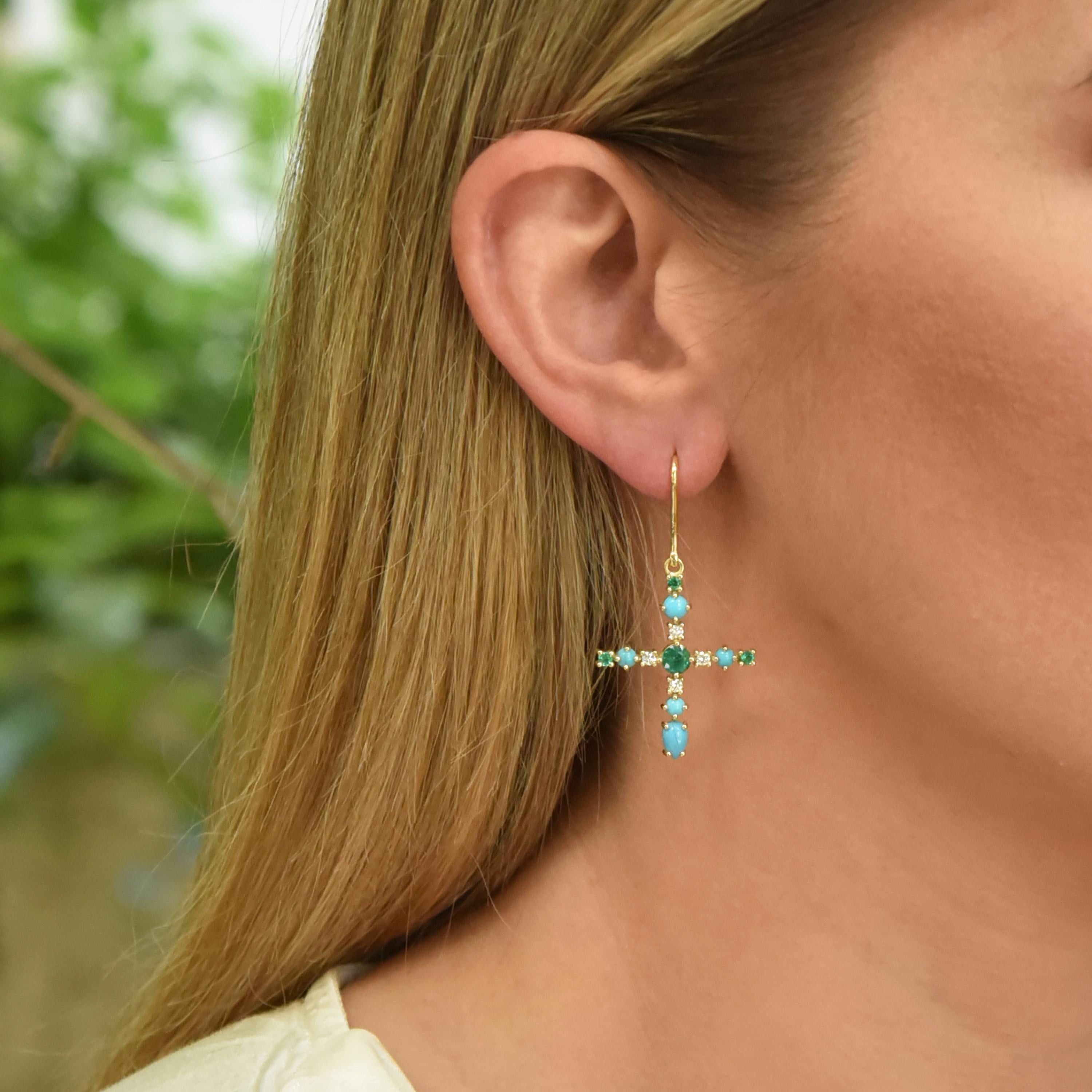 Pear Cut Colorful Stones Hook Earrings in 18 Karat Gold For Sale
