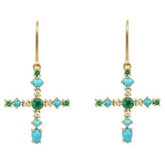 Ohrringe mit bunten Steinen und Haken aus 18 Karat Gold