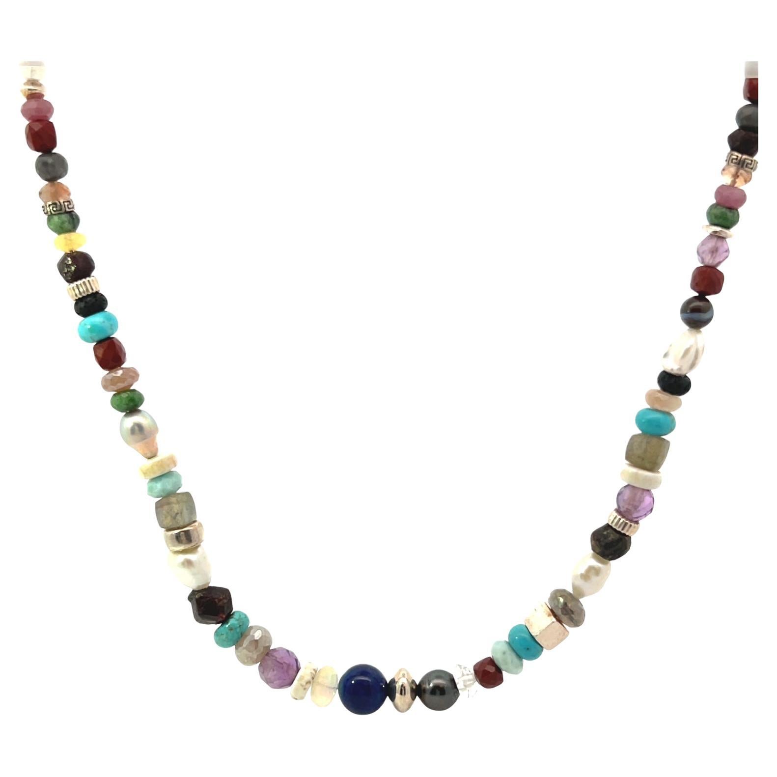 Collar Multi Piedras 22.5" Turquesa Perla Piedra de Luna Ópalo Zafiro Rosa Cuarzo
