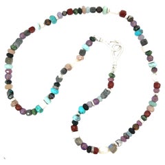 Multi Stone Necklace 22.5" Turquoise Pearl Moonstone Opal Pink Sapphire Quartz