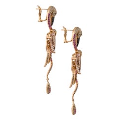 Multi Stone Pave Flamingo Earrings 18 Karat in Stock