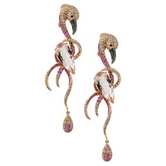 Multi Stone Pave Flamingo Earrings 18 Karat in Stock