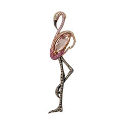 Multi Stone Pave Flamingo Pendant 18 Karat in Stock