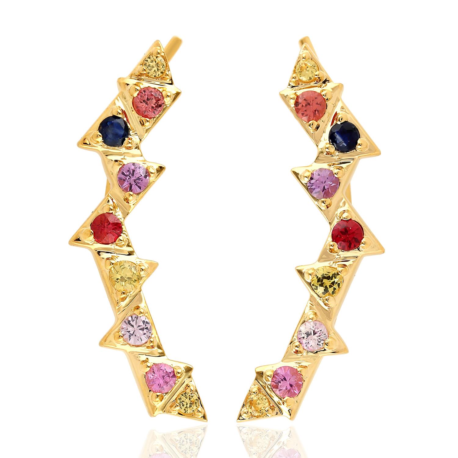 Single Cut Multi Stone Sapphire 18 Karat Gold Ear Climbers For Sale