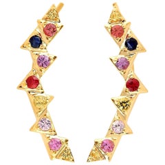 Multi Stone Sapphire 18 Karat Gold Ear Climbers