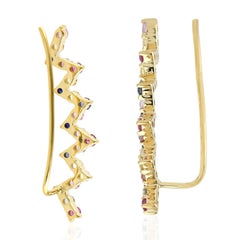 Multi Stone Sapphire 18 Karat Zig Zag Ear Climbers