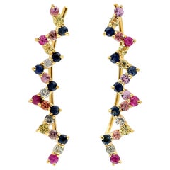 Boucles d'oreilles zigzags en or 18 carats avec saphirs multi-pierres