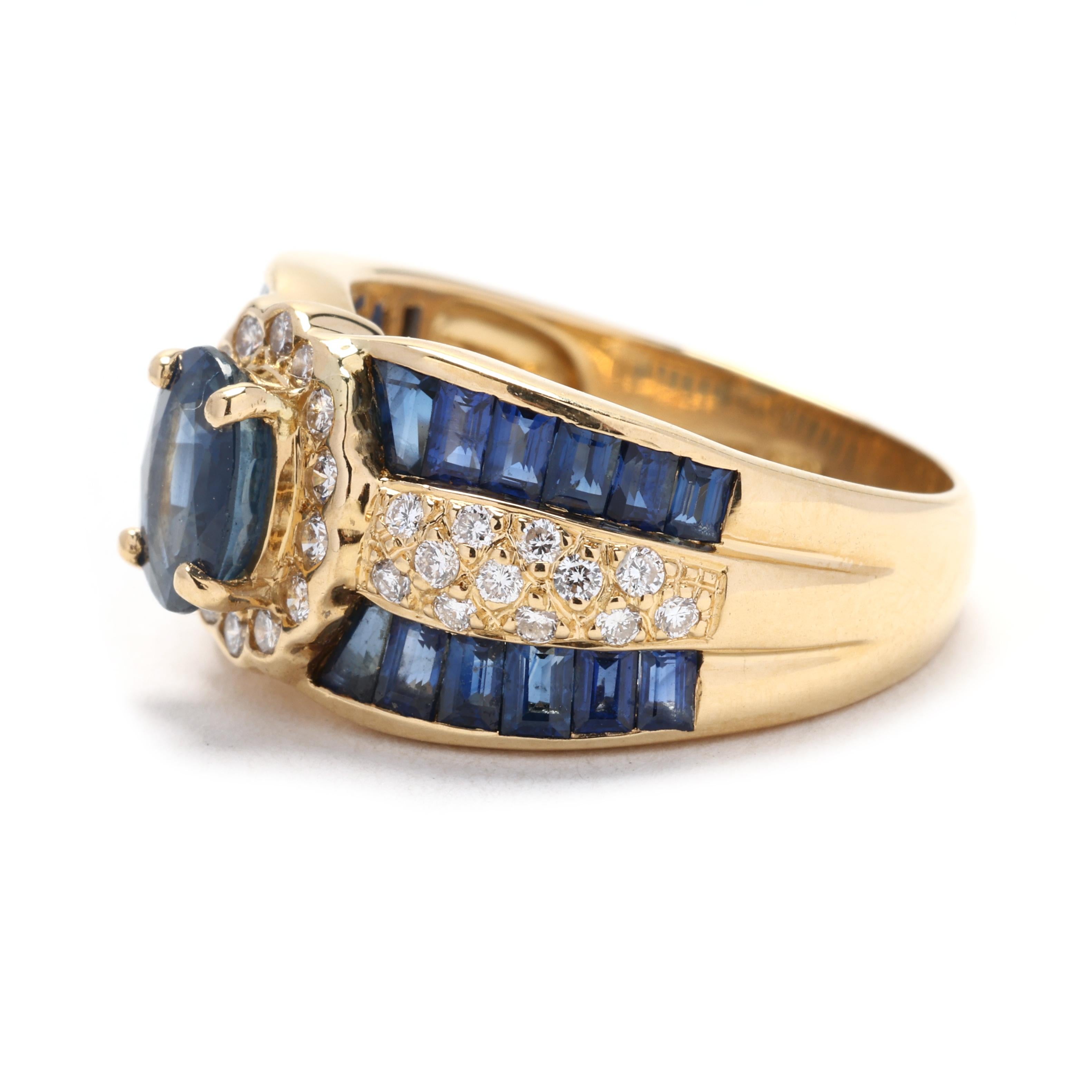 Multi Stone Sapphire and Diamond Cocktail Ring, 14K Yellow Gold, Ring Size 6 In Good Condition In McLeansville, NC