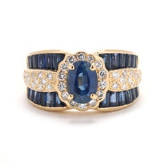 Retro Multi Stone Sapphire and Diamond Cocktail Ring, 14K Yellow Gold, Ring Size 6