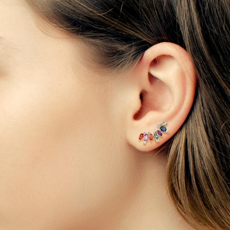 MultiStone Sapphire Diamond 18 Karat Ear Cuff For Sale at 1stDibs
